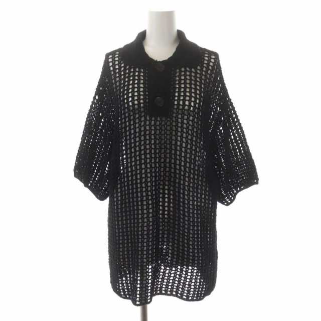 テーロプラン Omi Crochet Shirts ニットシャツ 七分袖 F 黒