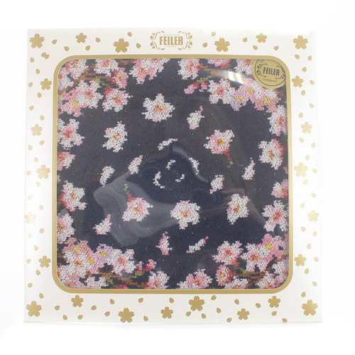 中古】未使用品 フェイラー FEILER サクラ 桜 ハンカチ 紺 ネイビー