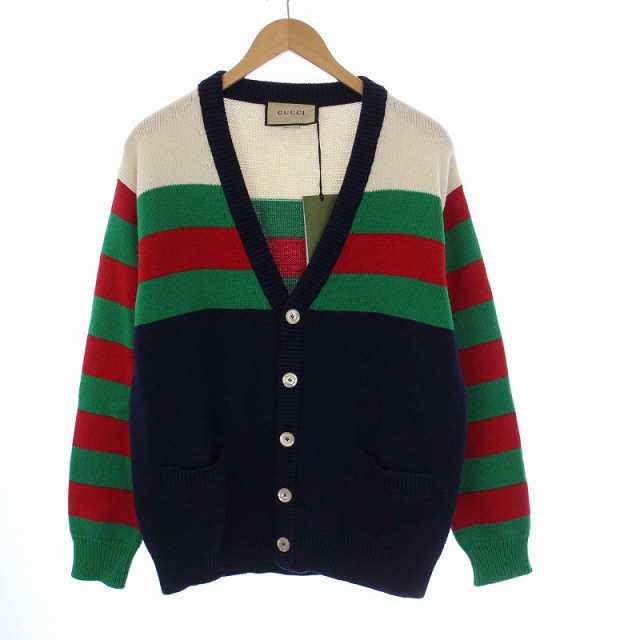 【中古】未使用品 グッチ GUCCI 23AW COTTON WOOL STRIPED CARDIGAN ニット 長袖 Vネック XS マルチカラー 740641