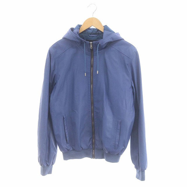 【中古】グッチ LEA-JACKET レザージャケット ブルゾン パーカー 羊革 ジップアップ 50 ダスティーブルー レディースの通販は