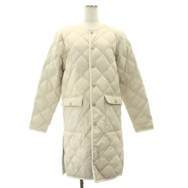 【中古】TAION タイオン CITY LINE ノーカラーコート ロング キルティング XS アイボリー /AT ■OS レディースの通販は 5,208円