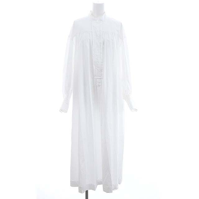 【中古】デパリエ DEPAREILLE スタンドカラーコットンシャツワンピース ロング 長袖 38 白 ホワイト レディースの通販は