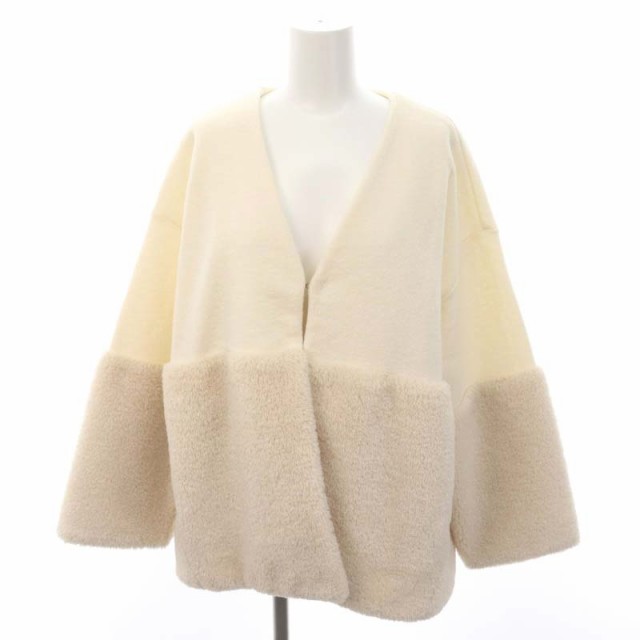【中古】ヨリ yori Vネックファーショートコート ノーカラー アウター F アイボリー /MI ■OS レディースの通販は 19,000円
