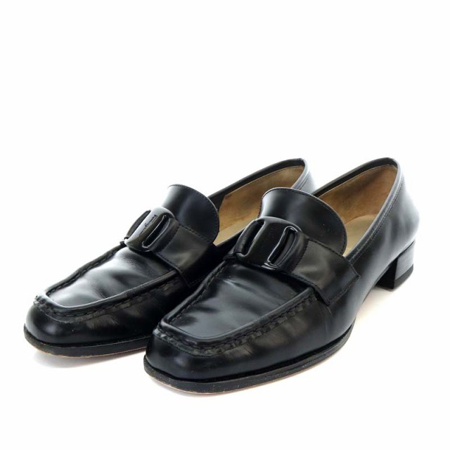 【中古】サルヴァトーレフェラガモ Salvatore Ferragamo ローファー ローヒール スクエアトゥ ヴァラ レザー 5C 黒