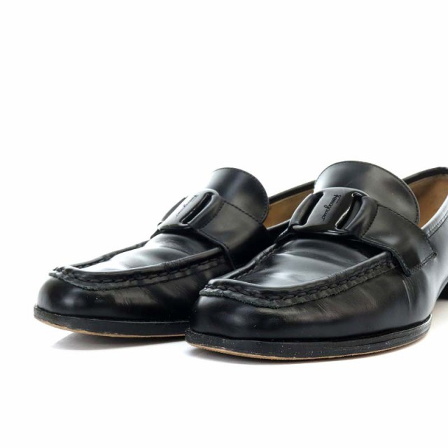 【中古】サルヴァトーレフェラガモ Salvatore Ferragamo ローファー ローヒール スクエアトゥ ヴァラ レザー 5C 黒