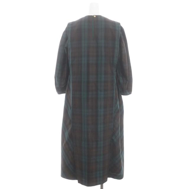 【中古】ドゥロワー タータンチェックシルクワンピース ロング マキシ丈 長袖 36 緑 茶 グリーン ブラウン レディース_1