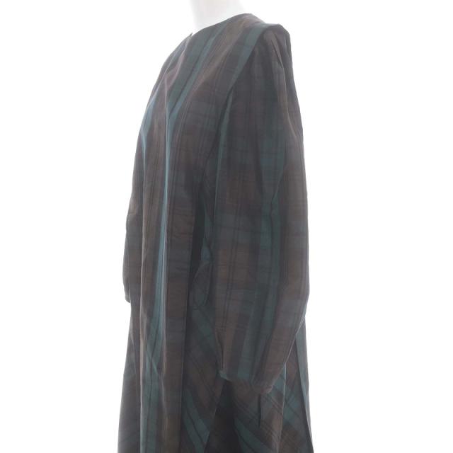 【中古】ドゥロワー タータンチェックシルクワンピース ロング マキシ丈 長袖 36 緑 茶 グリーン ブラウン レディース_3
