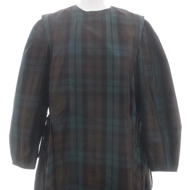 【中古】ドゥロワー タータンチェックシルクワンピース ロング マキシ丈 長袖 36 緑 茶 グリーン ブラウン レディース_4