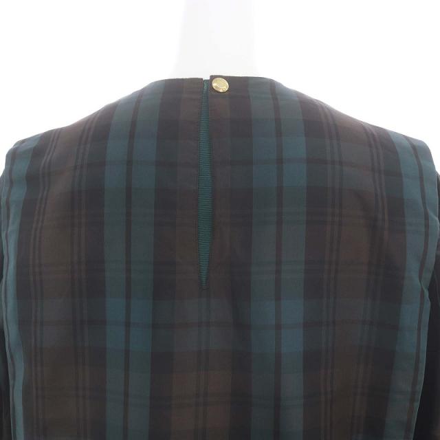 【中古】ドゥロワー タータンチェックシルクワンピース ロング マキシ丈 長袖 36 緑 茶 グリーン ブラウン レディース_6