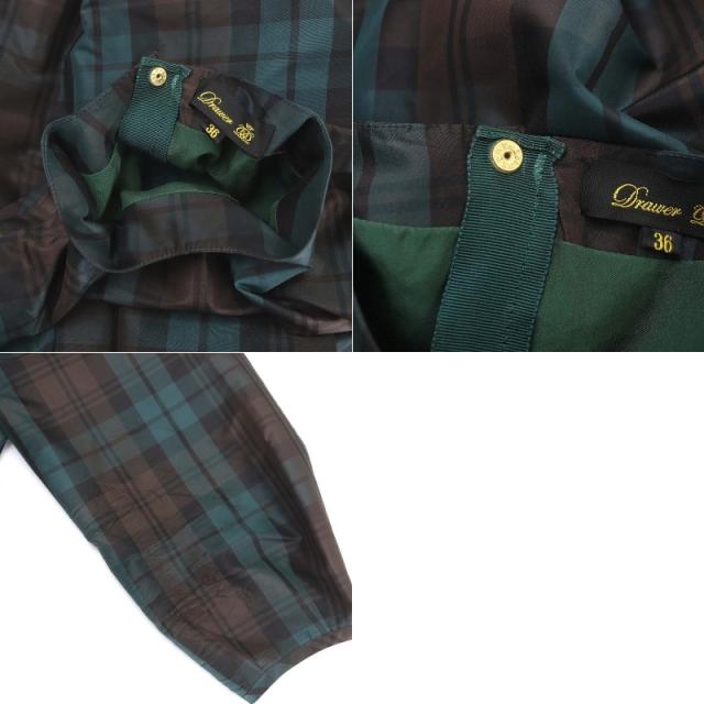 【中古】ドゥロワー タータンチェックシルクワンピース ロング マキシ丈 長袖 36 緑 茶 グリーン ブラウン レディース_7