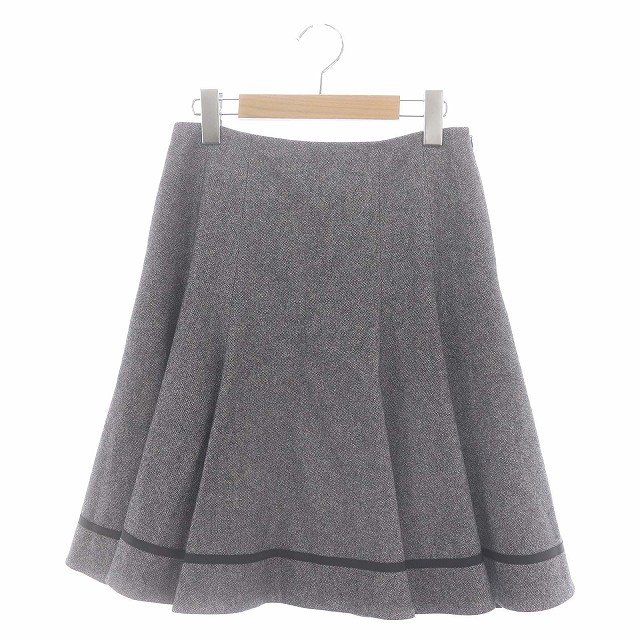 【中古】フォクシーニューヨーク 43816 23AW SCHOOL GIRL SKIRT スカート 膝丈 フレア ウール混 38 グレー 黒