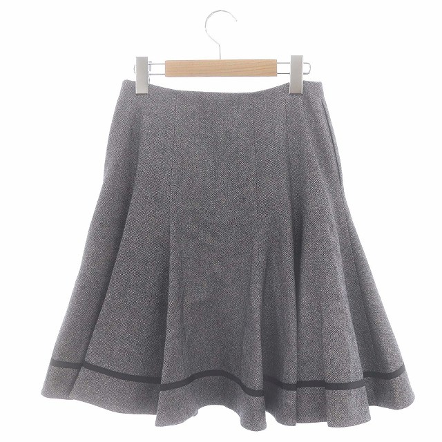 【中古】フォクシーニューヨーク 43816 23AW SCHOOL GIRL SKIRT スカート 膝丈 フレア ウール混 38 グレー 黒_1