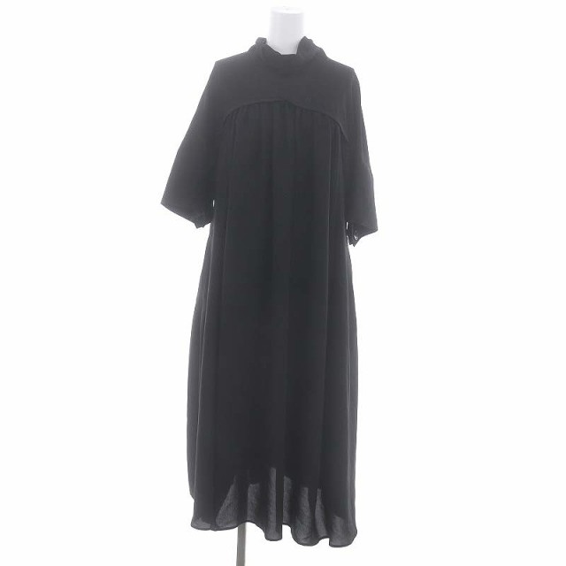 【中古】エンフォルド 22AW PEライトジョーゼットスカーフNECKDRESS ワンピース ロング 五分袖 36 黒 ブラックの通販は