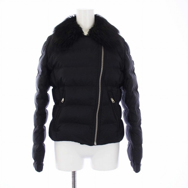 【中古】プラダ PRADA 20AW ライダース ダウンジャケット アウター ジップアップ シープスキン染ファー 42 M 黒