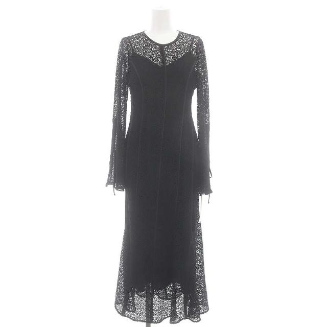 【中古】未使用品 フレイアイディー FRAY I.D コンビネーションレースフレアドレス ロング丈 長袖 インナー付き S 黒の通販は