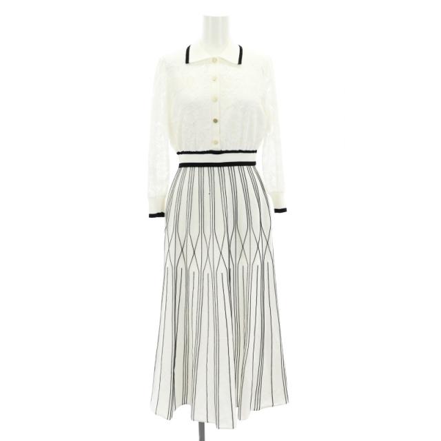 【中古】ダイアグラム グレースコンチネンタル レース切替ニットワンピース ロング丈 マキシ丈 七分袖 36 S 黒 白の通販は 6,200円