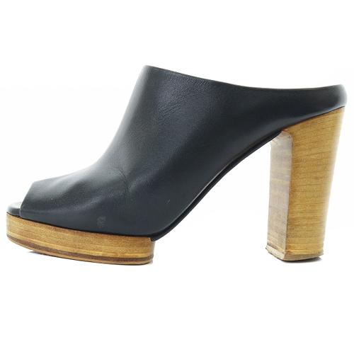 【中古】ルメール LEMAIRE チャンキーヒール レザーサンダル ハイヒール 23.5cm 黒 べージュ /SR4 ■SH レディース