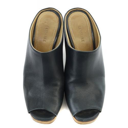 【中古】ルメール LEMAIRE チャンキーヒール レザーサンダル ハイヒール 23.5cm 黒 べージュ /SR4 ■SH レディース