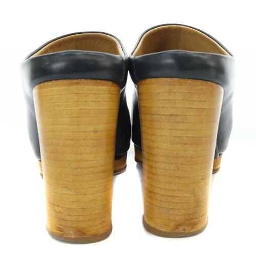 【中古】ルメール LEMAIRE チャンキーヒール レザーサンダル ハイヒール 23.5cm 黒 べージュ /SR4 ■SH レディース