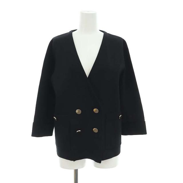 【中古】グレースクラス GRACE Class 23SS ミラノリブダブルジャケット ニット ノーカラー 七分袖 36 黒 ブラックの通販は