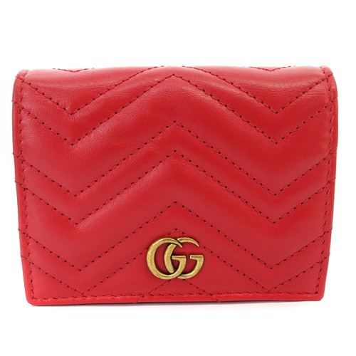 【中古】グッチ GUCCI GGマーモント 二つ折り コンパクトウォレット 財布 ロゴ 赤 466492 /SR2 ■OH レディース