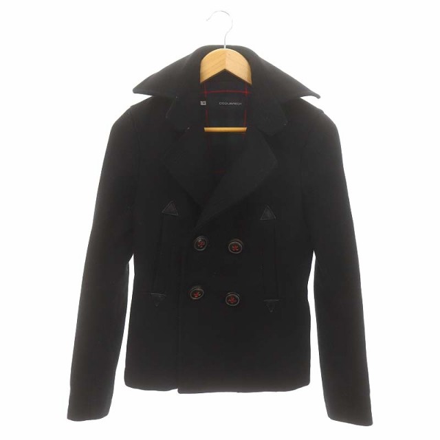 【中古】ディースクエアード DSQUARED2 ウールPコート アウター ショート ダブル 38 黒 ブラック /DO ■OS メンズ