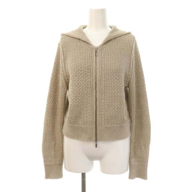 【中古】フォクシー FOXEY リネンリュクス ジップアップ ニットパーカー 長袖 38 ベージュ 41890 /HK ■OS レディースの通販は