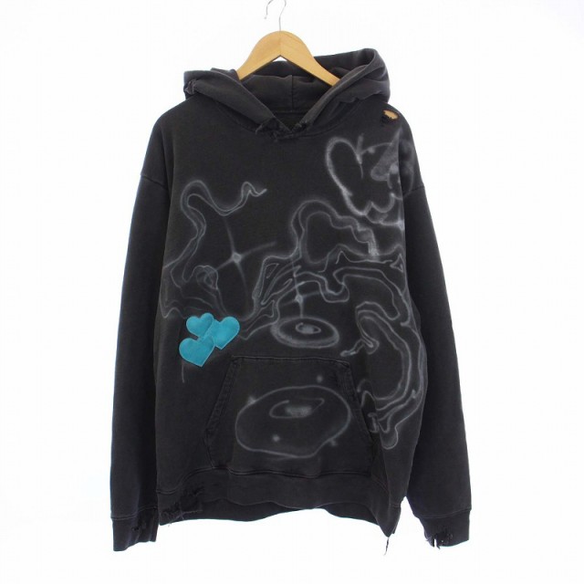 【中古】CPDHOOME Pine tree pattern hoodie パーカー スウェット プルオーバー 長袖 プリント ダメージ加工 グレー