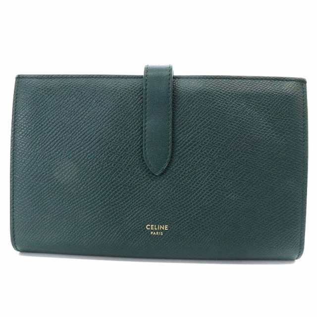 【中古】セリーヌ CELINE 10B633BFP.31AN Large Strap Wallet レザー トラベルウォレット 長財布 ダークグリーン