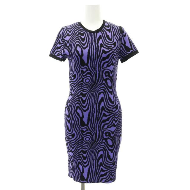 【中古】モスキーノ MOSCHINO パターンニット ミニドレス 半袖 タイト 総柄 USA4 S 紫 黒 ブラック /YQ ■OSの通販は