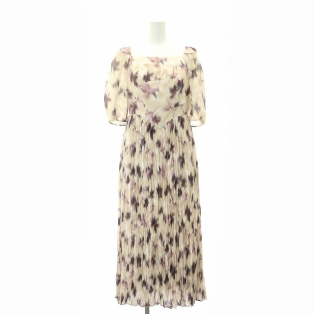 【中古】ハーリップトゥ Herlipto Blurring Pleated Long Dress ワンピース ロング ギャザー S ベージュ