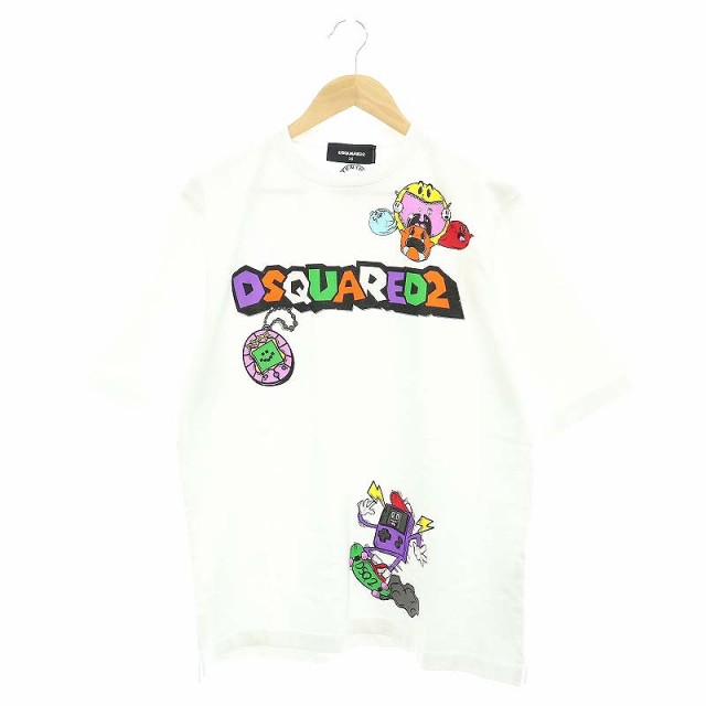 【中古】ディースクエアード 23AW プリントオーバーサイズTシャツ カットソー 半袖 XS 白 マルチカラー S74GD1170の通販は