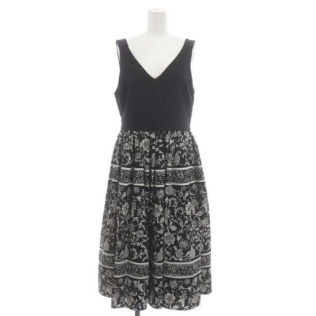 【中古】ロイスクレヨン ノースリーブワンピース ロング Vネック 総柄 M 黒 ブラック 白 ホワイト /DO ■OSの通販は 5,002円