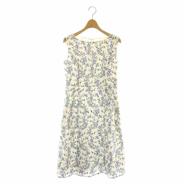 【中古】トッカ TOCCA 23SS MAY FLOWERS ドレス 洗える 膝丈 ノースリーブ 刺繍 0 S 青 ブルー 白 ホワイト /YQの通販は