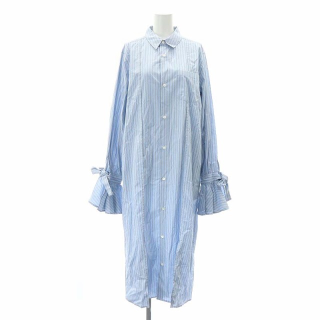 【中古】未使用品 スドーク 22SS puff shirt dress シャツワンピース ロング 長袖 F 水色 黒 白 レディース