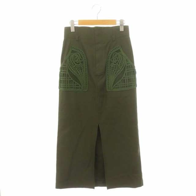 【中古】マメクロゴウチ 22SS Cording Embroidered Nep-Cotton Skirt スカート ロング タイト 2 カーキ レディース