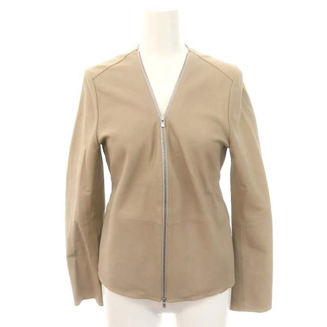 【中古】ロゥタス Rawtus ゴートレザー ノーカラー ジップジャケット やぎ革 36 グレージュ /DF ■OS レディースの通販は