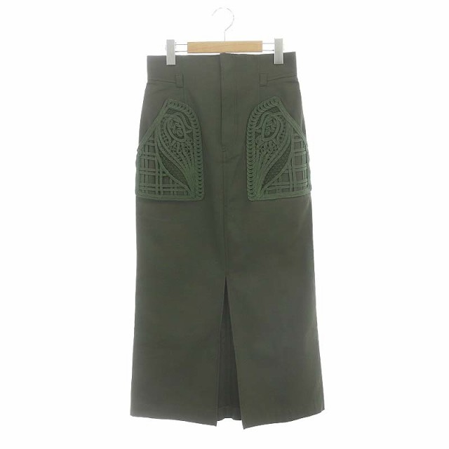 【中古】未使用品 マメクロゴウチ Cording Embroidered Nep-Cotton Skirt スカート ロング マキシ 2 カーキ /MF ■OS