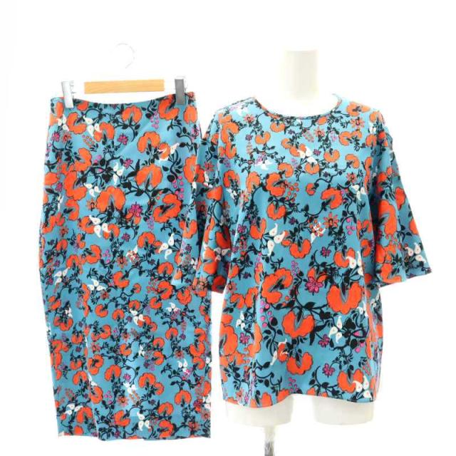 【中古】ダイアンフォンファステンバーグ 21年製 ブラウス 五分袖 タイトスカート ロング 花柄 XS 2 青 ブルー 赤の通販は 5,810円