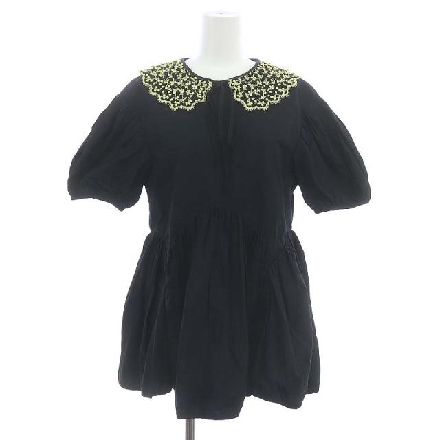 【中古】セシリーバンセン Cecilie Bahnsen コントラストカラー ブラウス プルオーバー 刺繍 半袖 US4 黒 ブラックの通販は 17,850円