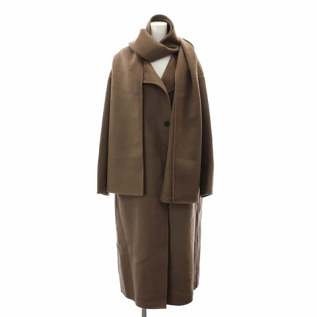 【中古】トゥデイフル Stole Wool Coat コート アウター ロング ノーカラー ストール付き 36 モカ /DO ■OS