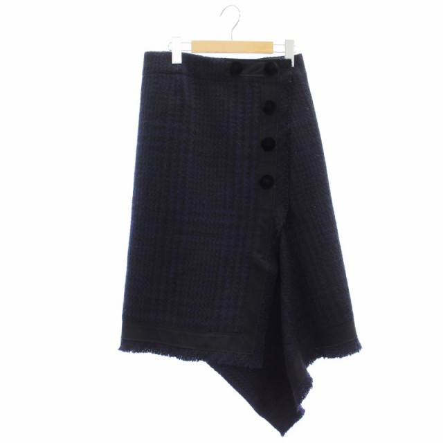 【中古】サカイ sacai Wool Tweed Skirt スカート セミタイト ミモレ ロング アシメントリー ウール 1 黒 紺