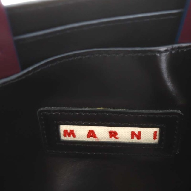 【中古】マルニ MARNI シャイニー&スムースカーフスキン MUSEO ショッピングバッグ2way ハンド ショルダー 黒 紫