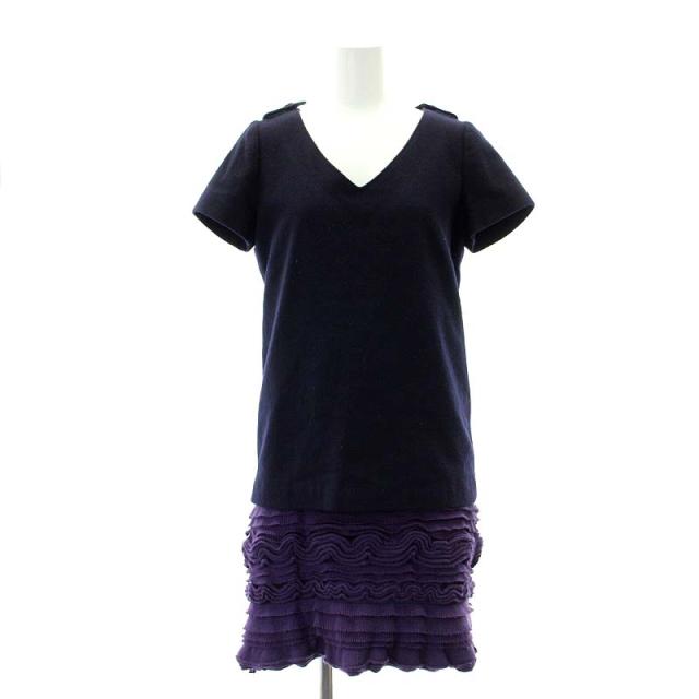 【中古】サカイ sacai ウール Vネック ニットドッキング ワンピース ロング ミモレ 半袖 2 L 紺 ネイビー 紫の通販は 5,270円