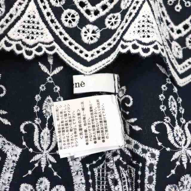 【中古】ルネ Rene 裾刺繍リネンブラウス シャツ ノースリーブ 34 S 紺 ネイビー /SY ■OS レディースの通販は