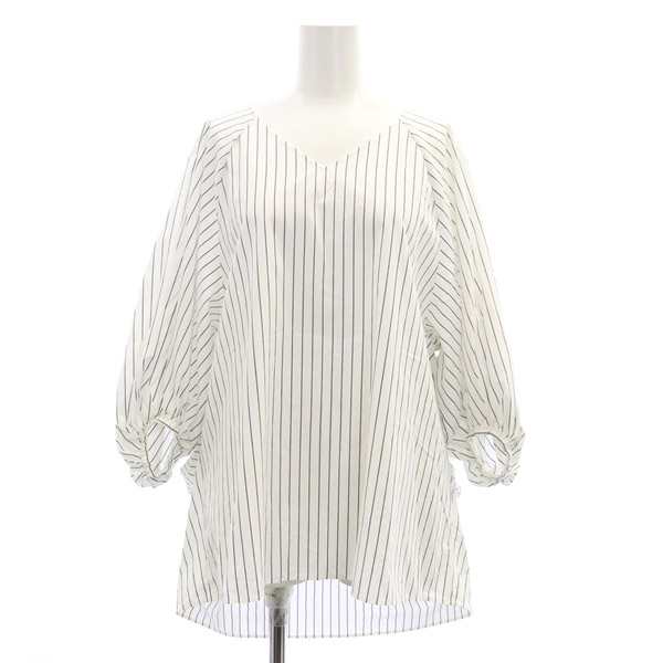 【中古】アドーア ADORE 23AW ライトプレーンクロスブラウス 七分袖 プルオーバー Vネック ボリュームスリーブ 38 白の通販は 5,368円