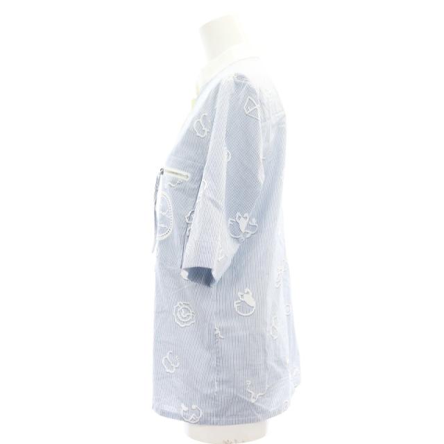 中古】フェンディ FENDI 星座柄 ストライプ ポケット半袖シャツ