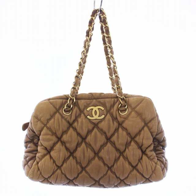 【中古】シャネル CHANEL バブルキルト ココマーク ラムスキン チェーン トートバッグ ボストンバッグ ゴールド金具