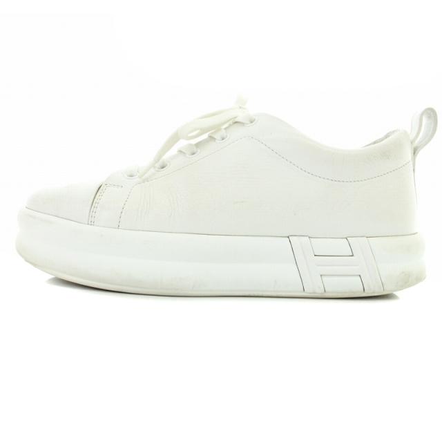 【中古】エルメス HERMES ハッピー スニーカー ローカット レザー 37 24cm 白 ホワイト /YO レディース