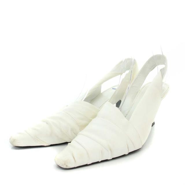 【中古】ケイト KHAITE WATER ツイストデザインスリングバックパンプス スクエアトゥ 37.5 24.5cm 白 ホワイトの通販は